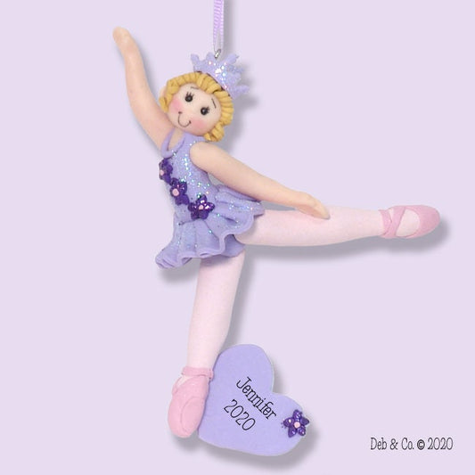 BALLERINA in Lavender Tutu Personalized Dance Ornament Handmade Polymer Clay in Custom Gift Box