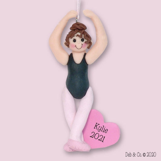 BALLERINA in Black Leotard Personalized Ballet Dance Ornament Handmade Polymer Clay in Custom Gift Box