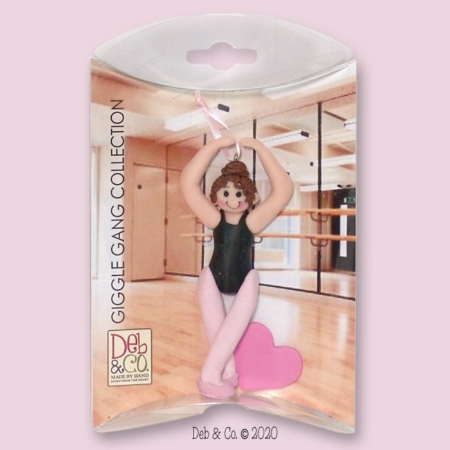 BALLERINA in Black Leotard Personalized Ballet Dance Ornament Handmade Polymer Clay in Custom Gift Box