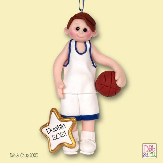Personalized Boy Basketball Ornament, HANDMADE Polymer Clay in Custom Gift Box