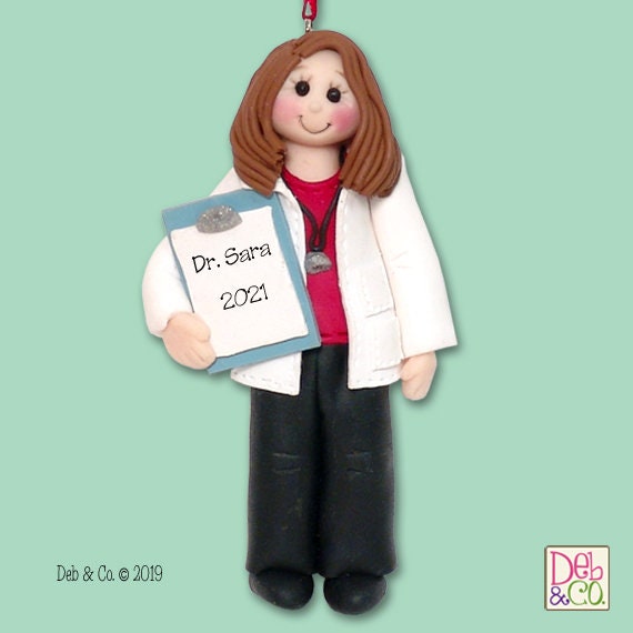 Female Doctor Personalized Christmas Ornament - Handmade Polymer Clay - Medical Health Nurse Ornament