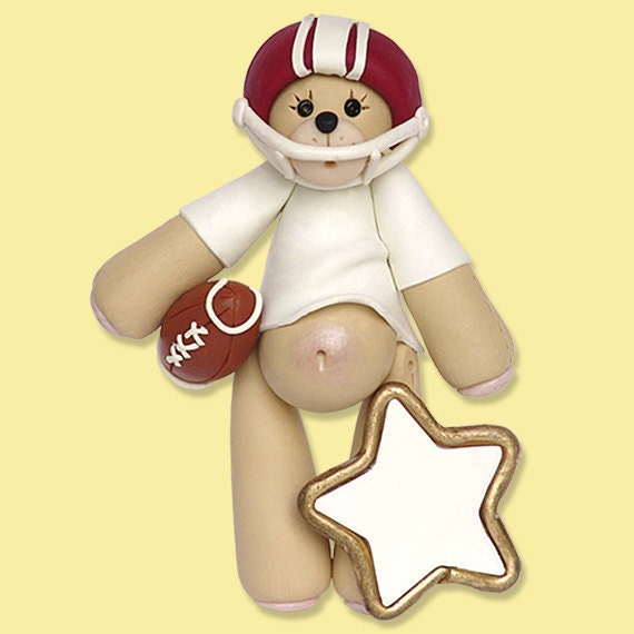 Green Football Player Bear Personalized Ornament - MATTE FINISH - Handmade Polymer Clay