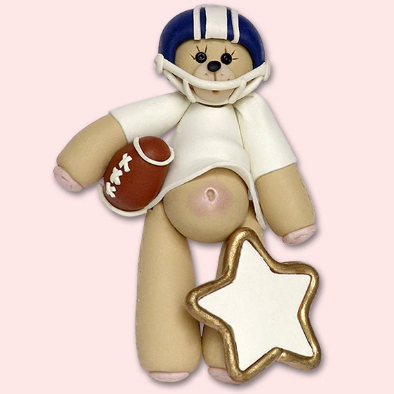Green Football Player Bear Personalized Ornament - MATTE FINISH - Handmade Polymer Clay
