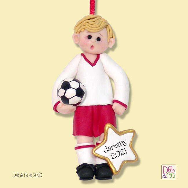 Soccer Personalized Christmas Ornament- Blonde - Soccer Player Ornament - Handmade Polymer Clay - Custom Ornament