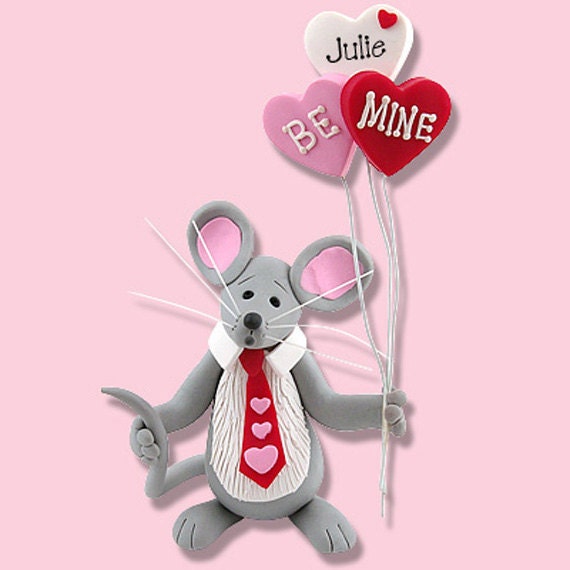 Personalized VALENTINE MOUSE Figurine Handmade Polymer Clay