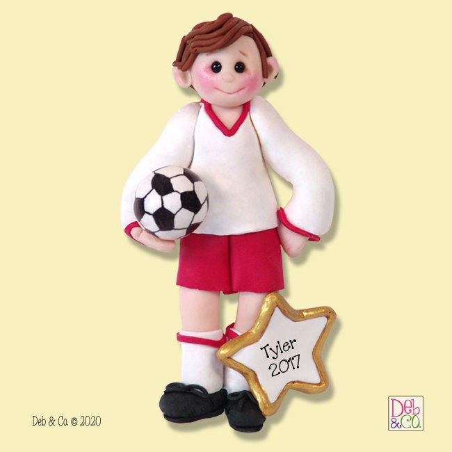 Soccer Personalized Christmas Ornament- Brunette- Soccer Player Ornament - Handmade Polymer Clay - Custom Ornament