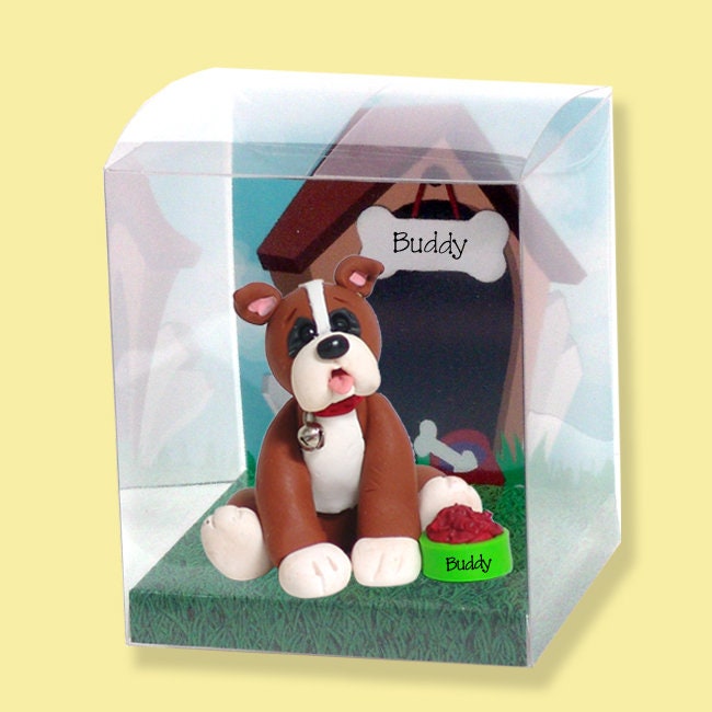 BUDDY the BOXER / Dog / Puppy / Handmade Polymer Clay Personalized Christmas Ornament - Limited Edition