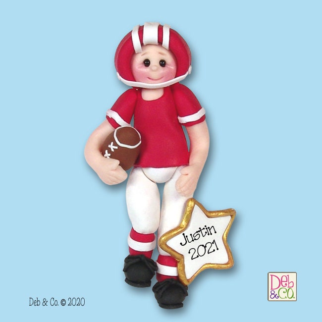 Personalized Football Player Ornament Handmade Polymer Clay Christmas Ornament