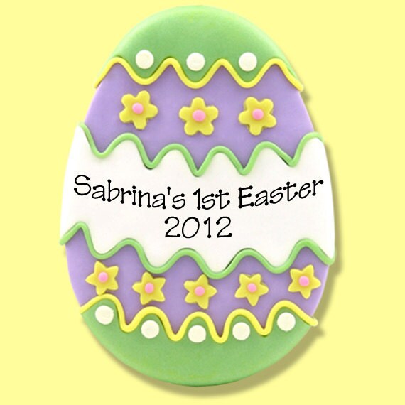 Personalized GREEN EASTER EGG Ornament Handmade Polymer Clay