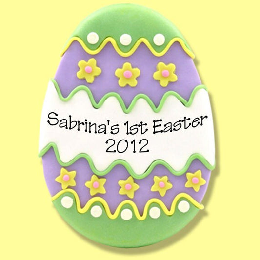 Personalized GREEN EASTER EGG Ornament Handmade Polymer Clay