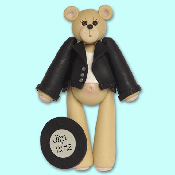 RETRO 50's Boy Bear HANDMADE Polymer Clay Personalized Christmas Ornament