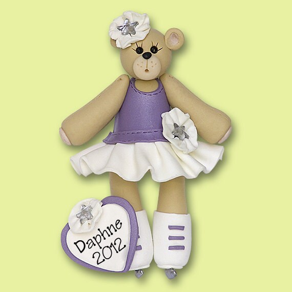 ICE SKATER Belly Bear Handmade Polymer Clay Personalized Christmas Ornament