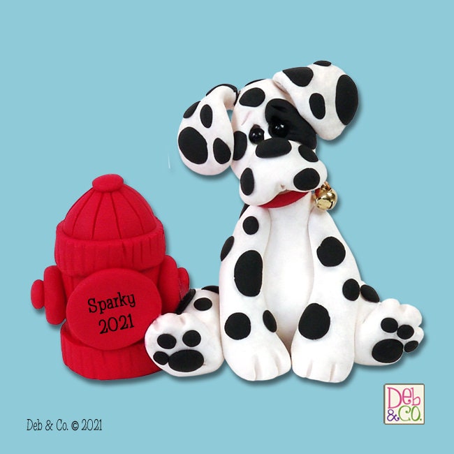 Dalmatian FIREMAN Limited Edition HANDMADE Polymer Clay  Personalized Christmas Ornament  - Matte Finish