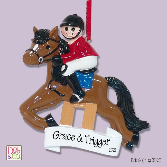 Equestrian Personalized Horse Ornament with Jockey Personalized Christmas Ornament - Race Horse