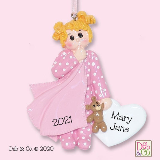 Little Girl Toddler with Blanket RESIN Personalized Christmas Ornament