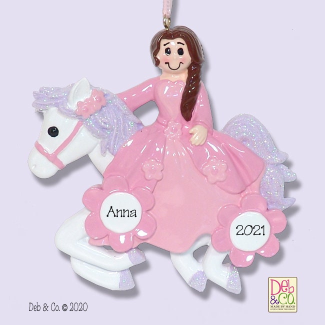 Princess on White Horse Personalized Christmas Ornament - RESIN