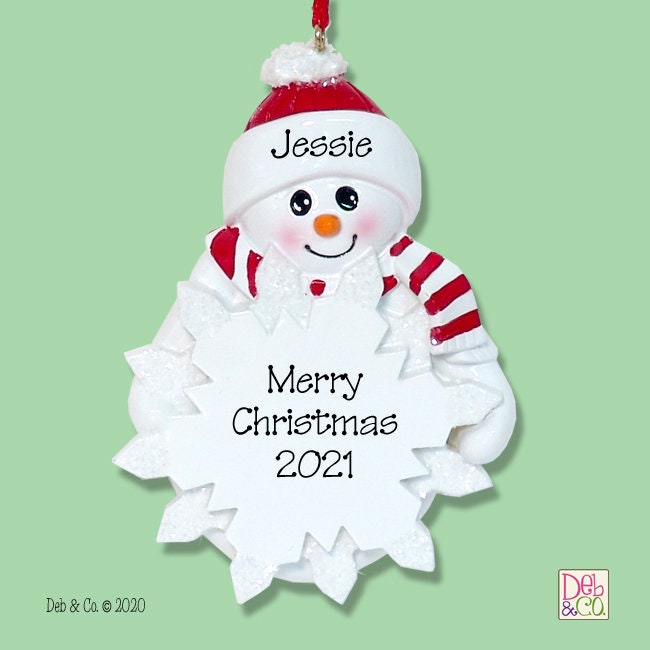 Snowman with Snowflake Personalized Christmas Ornament - RESIN -Personalized Ornaments