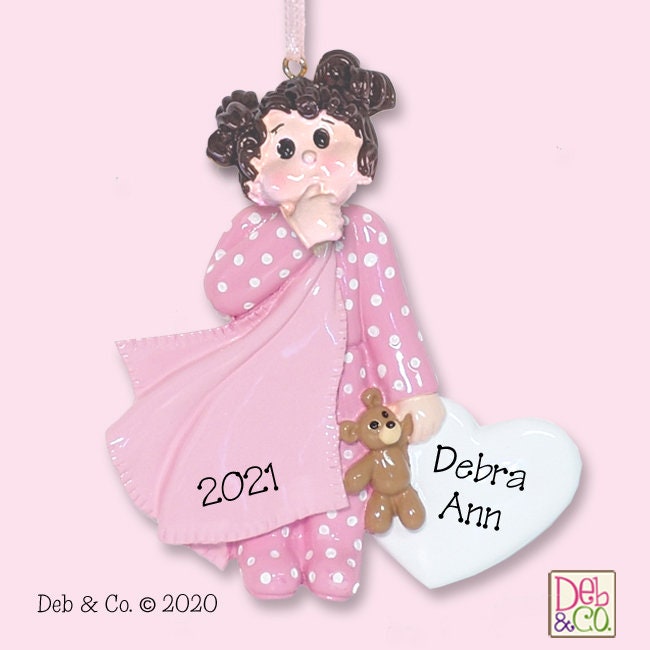 Little Girl Toddler with Blanket RESIN Personalized Christmas Ornament - RESIN