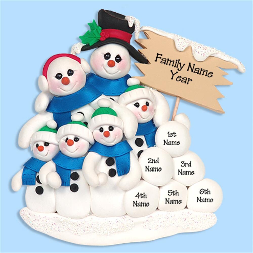 Snowman  Family of 6 HANDMADE POLYMER CLAY Personalized Christmas Ornament