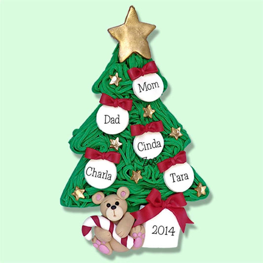 Chiristmas Tree with Bear Family of 5 HANDMADE POLYMER CLAY Personalized Christmas Ornament