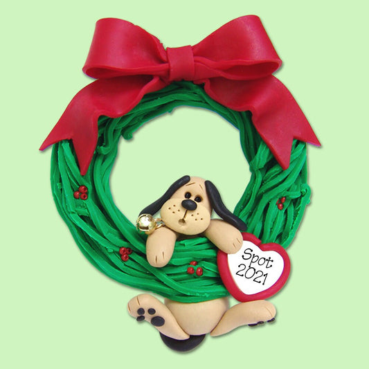 PUPPY DOG Hanging in Wreath HANDMADE Polymer Clay Personalized Christmas Ornament