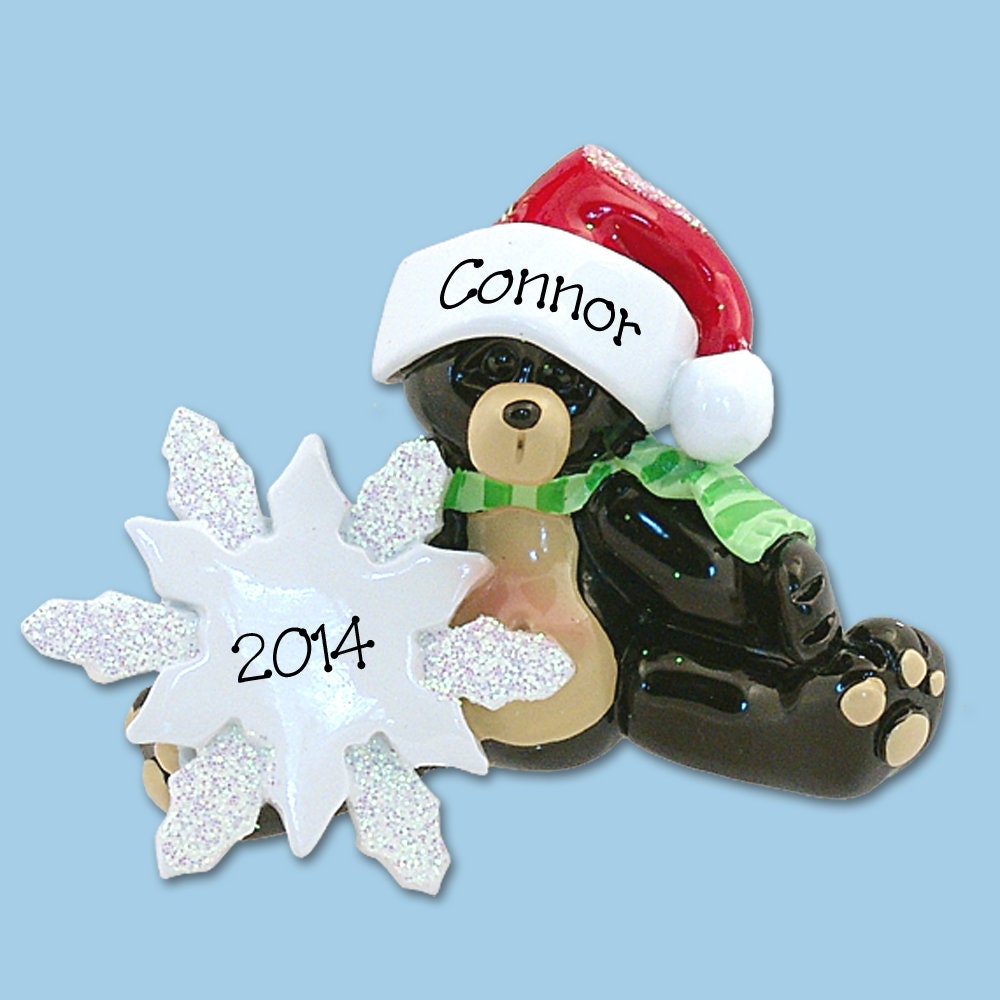 Personalized Sitting Black Bear with Snowflake Christmas Ornament , First Christmas Ornament