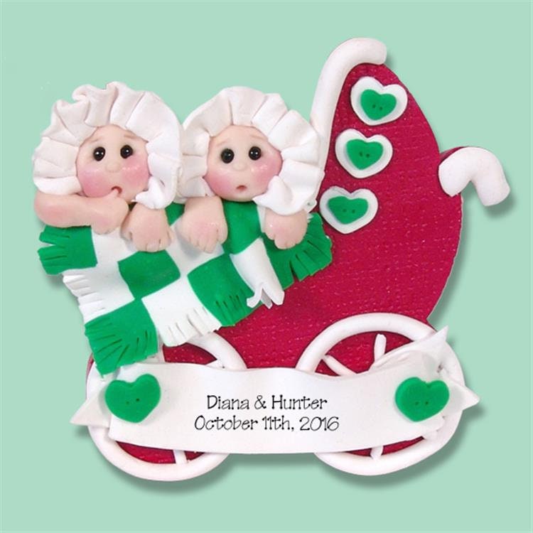 TWINS 1st Christmas Personalized Baby Ornament, Personalized Twins Christmas Ornaments, HANDMADE Polymer Clay Ornament - Custom Ornaments-L