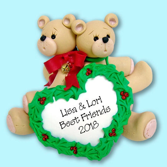 Two Bears Couple / Twins / Best Friends  HANDMADE POLYMER CLAY Personalized Christmas  Couples Ornament