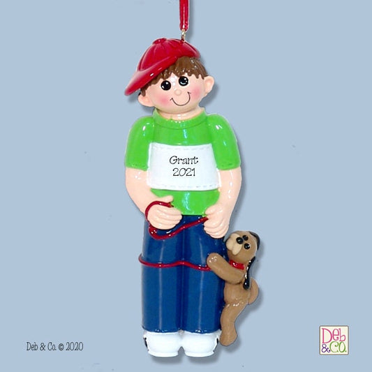 Giggle Gang Boy with Puppy Dog Personalized Christmas Ornament - RESIN