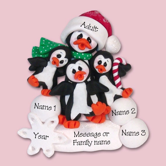 Single Parent with 3 kids, Personalized Family Ornament, Grandparent w/ 3 Grandkids,Handmade Polymer Clay Ornament