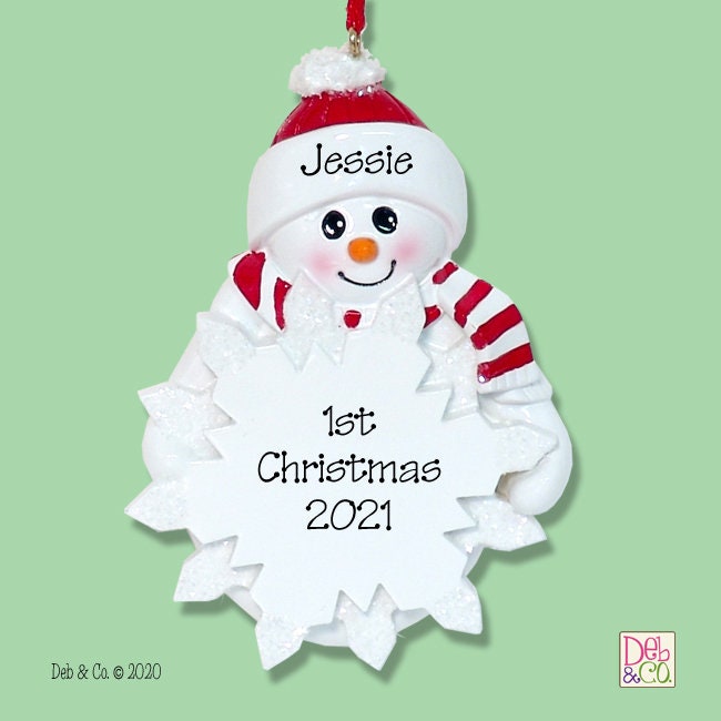 Snowman with Snowflake Personalized Christmas Ornament - RESIN -Personalized Ornaments