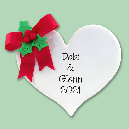 Christmas Heart w/ Bow and Holly HANDMADE POLYMER CLAY Personalized Christmas Ornament