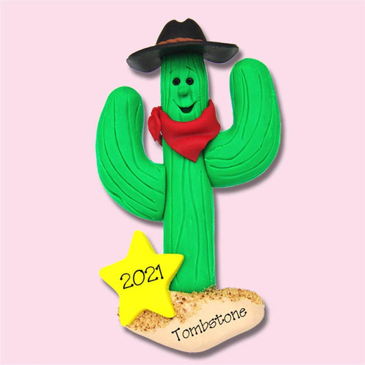 Cactus Cowboy HANDMADE Polymer Clay Personalized Christmas Ornament - Western