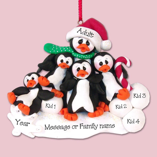 Single Parent with 4 kids, Personalized Family Ornament, Grandparent w/ 3 Grandkids,Handmade Polymer Clay Ornament