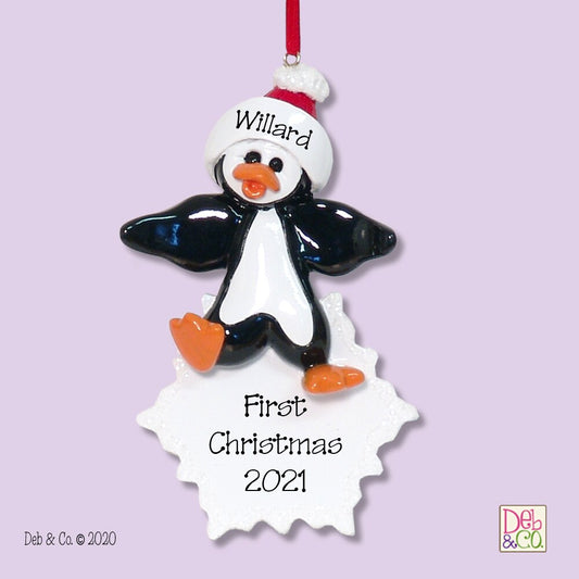 Petey Penguin on Snowflake - 1st Christmas - Baby - Child Ornament Hand Painted RESIN