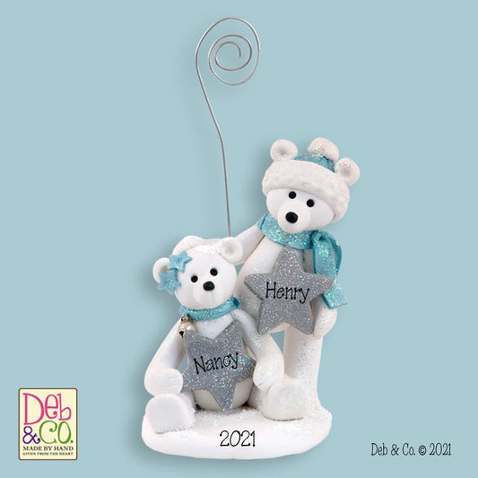 Polar Bear Couple Photo Holder / Place Card Holder - HANDMADE Polymer Clay