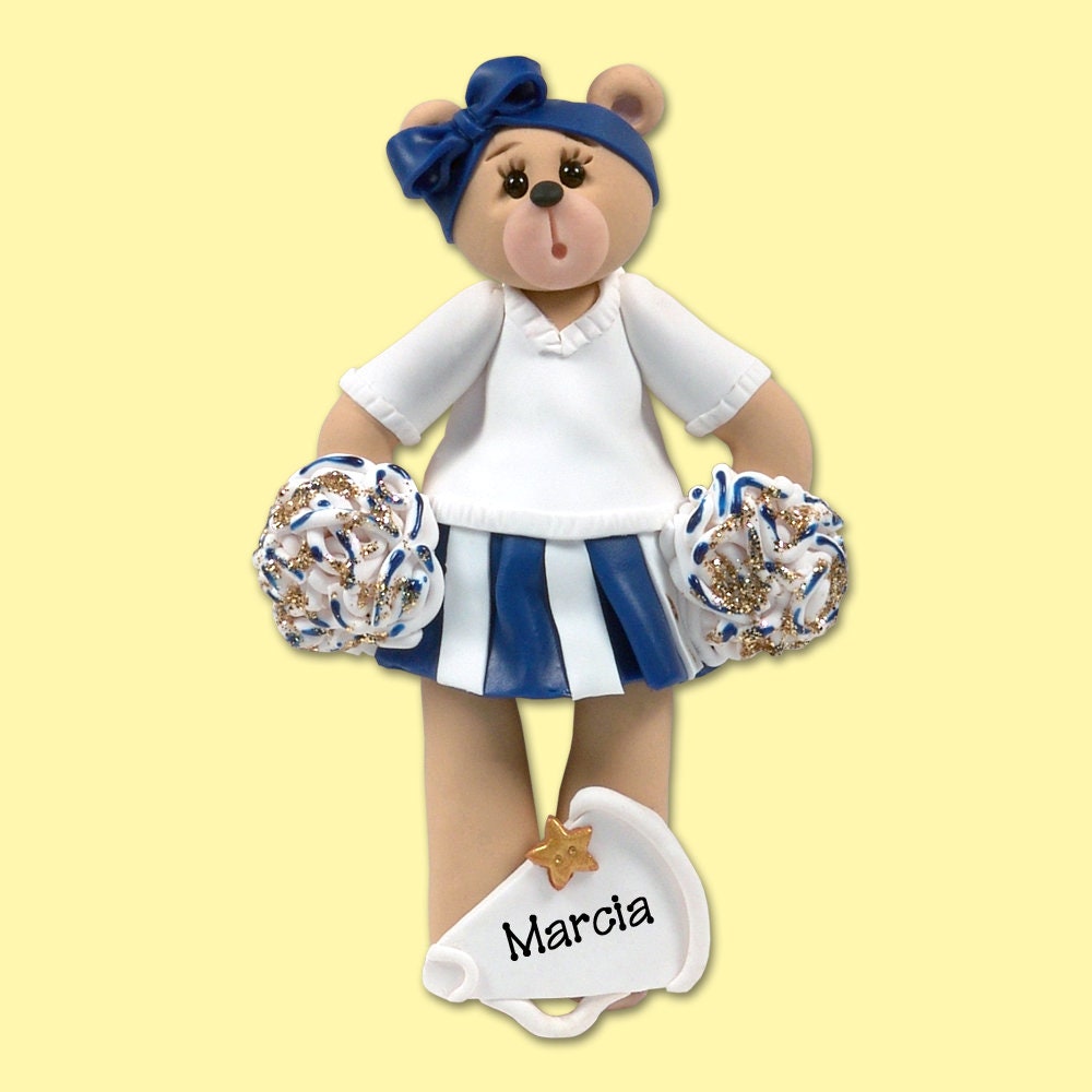 Green Cheerleader Belly  Bear Handmade Polymer Clay Personalized Christmas Ornament