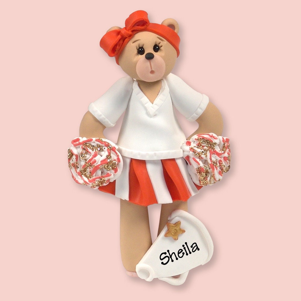 Green Cheerleader Belly  Bear Handmade Polymer Clay Personalized Christmas Ornament