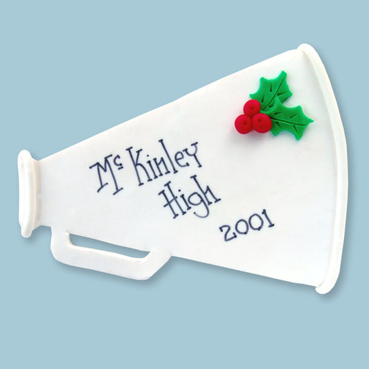 Cheerleader School Megaphone Handmade Polymer Clay Personalized Christmas Ornament