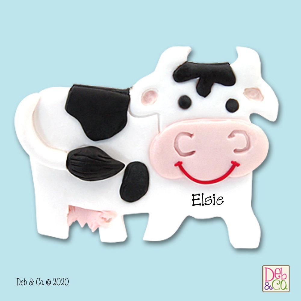 White Cow Personalized Christmas Ornaments, HANDMADE Polymer Clay Ornaments