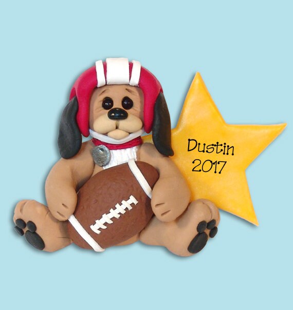 Pupppy Dog Football Player -Handmade Polymer Clay - Personalized Christmas Ornament - Limited Edition