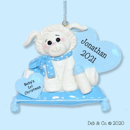 Baby's First Christmas - Little Lamb for Baby BOY - Personalized Christmas Ornament  - RESIN