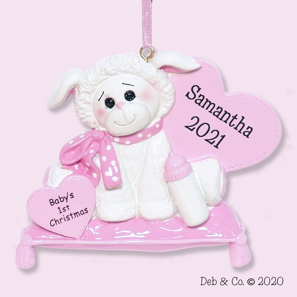 Baby's First Christmas - Little Lamb for Baby GIRL - Personalized Christmas Ornament  - RESIN