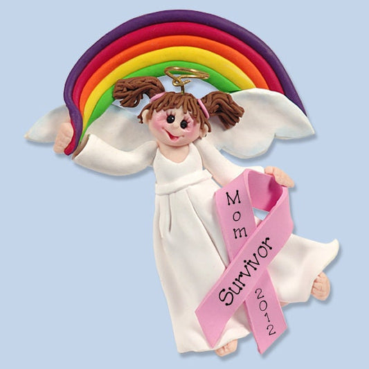 Breast CANCER-PINK RIBBON Survivor / Memorial Angel Polymer Clay Personalized Christmas Ornament