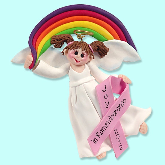 Breast CANCER-PINK RIBBON Survivor / Memorial Angel Polymer Clay Personalized Christmas Ornament