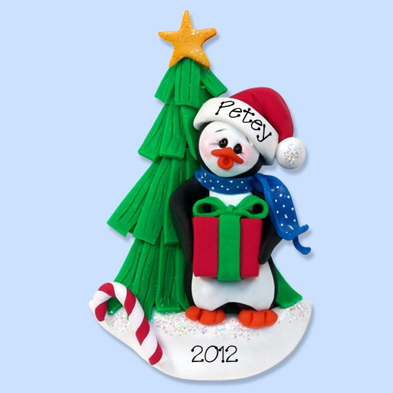 Petey Penguin Handmade Polymer Clay Personalized Christmas Ornament