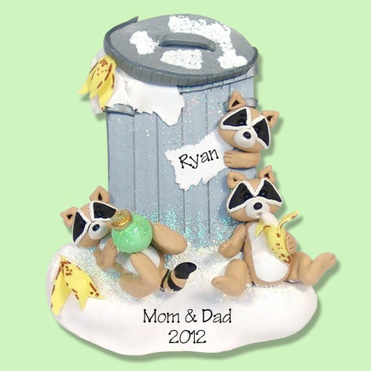 Personalized Christmas Ornament / Personalized Family Ornaments / Raccoon Family of 3 HANDMADE POLYMER CLAY Ornament - Personalized Gifts