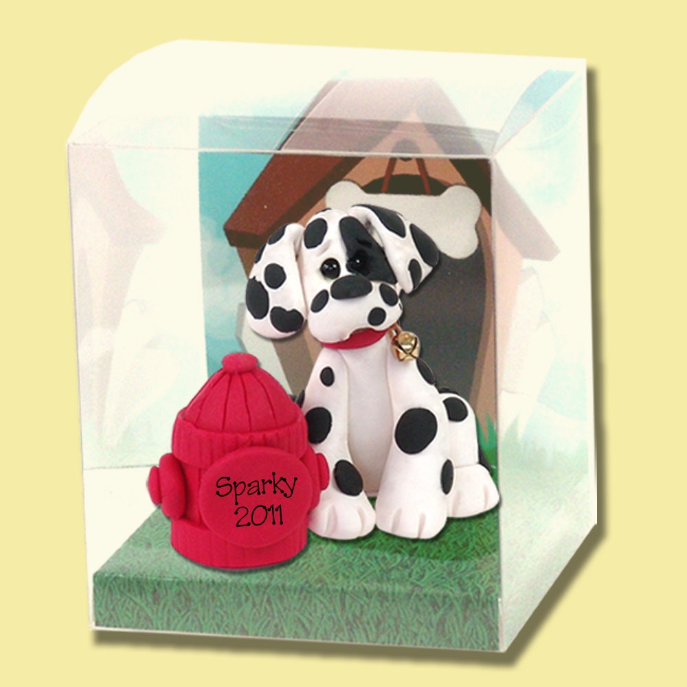 Dalmatian FIREMAN Limited Edition HANDMADE Polymer Clay  Personalized Christmas Ornament in Personalized Gift Box