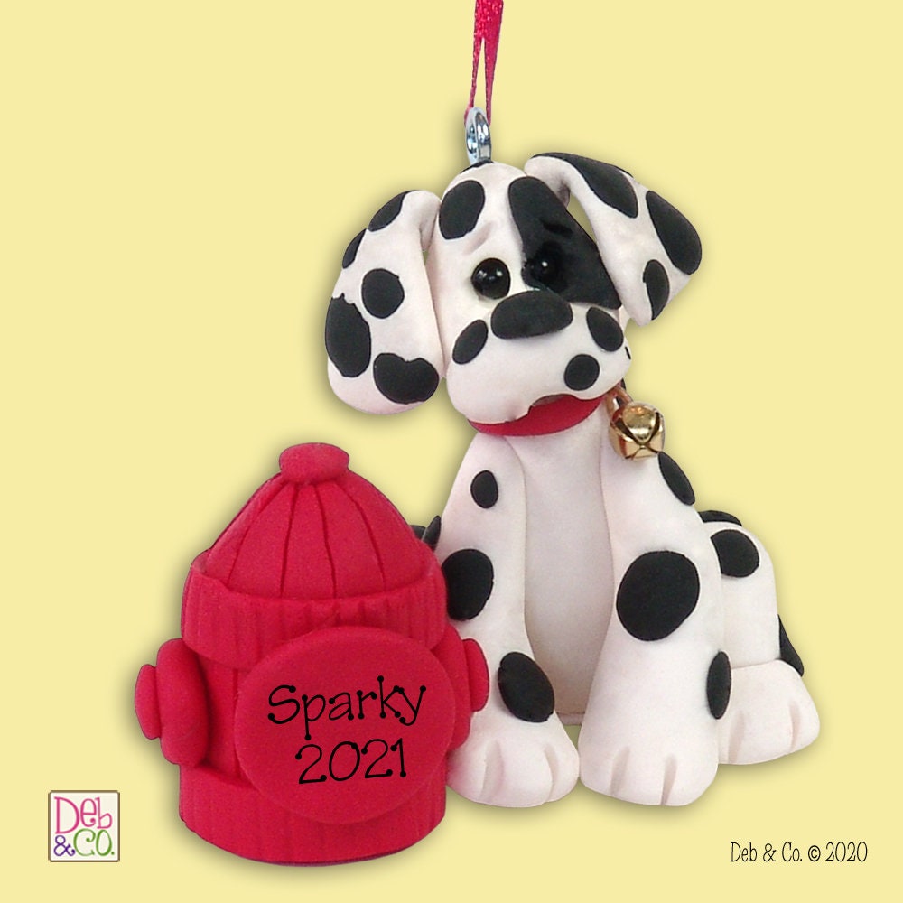 Dalmatian FIREMAN Limited Edition HANDMADE Polymer Clay  Personalized Christmas Ornament in Personalized Gift Box