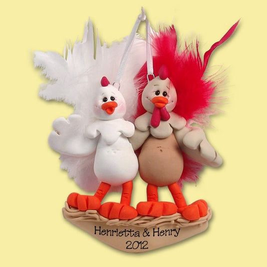 Half Baked Hens Family of 2 / Couples HANDMADE POLYMER CLAY Personalized Christmas Ornament